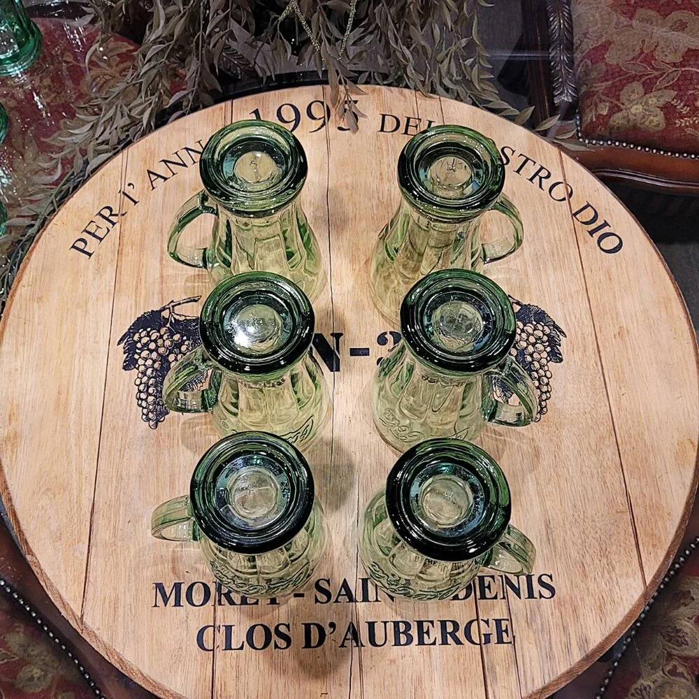 Set of 6 Vintage Libbey Green Glass Coca-Cola Coke Mug with Handle 14oz